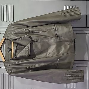 Alfani Faux Leather Olive Green Biker Jacket Size Large